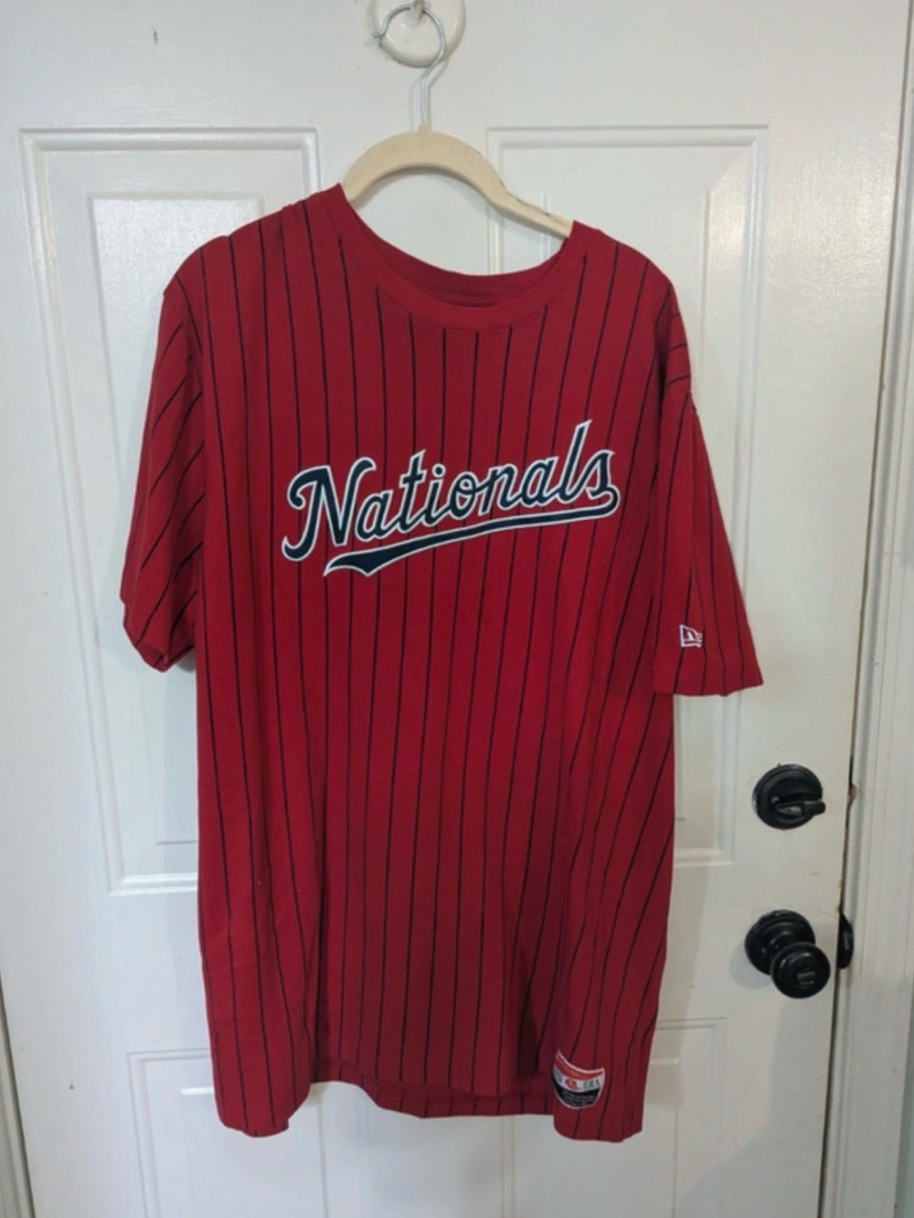 New Era MLB Washington Nationals Red Pinstripe Shirt Jersey Wordmark - Size XL